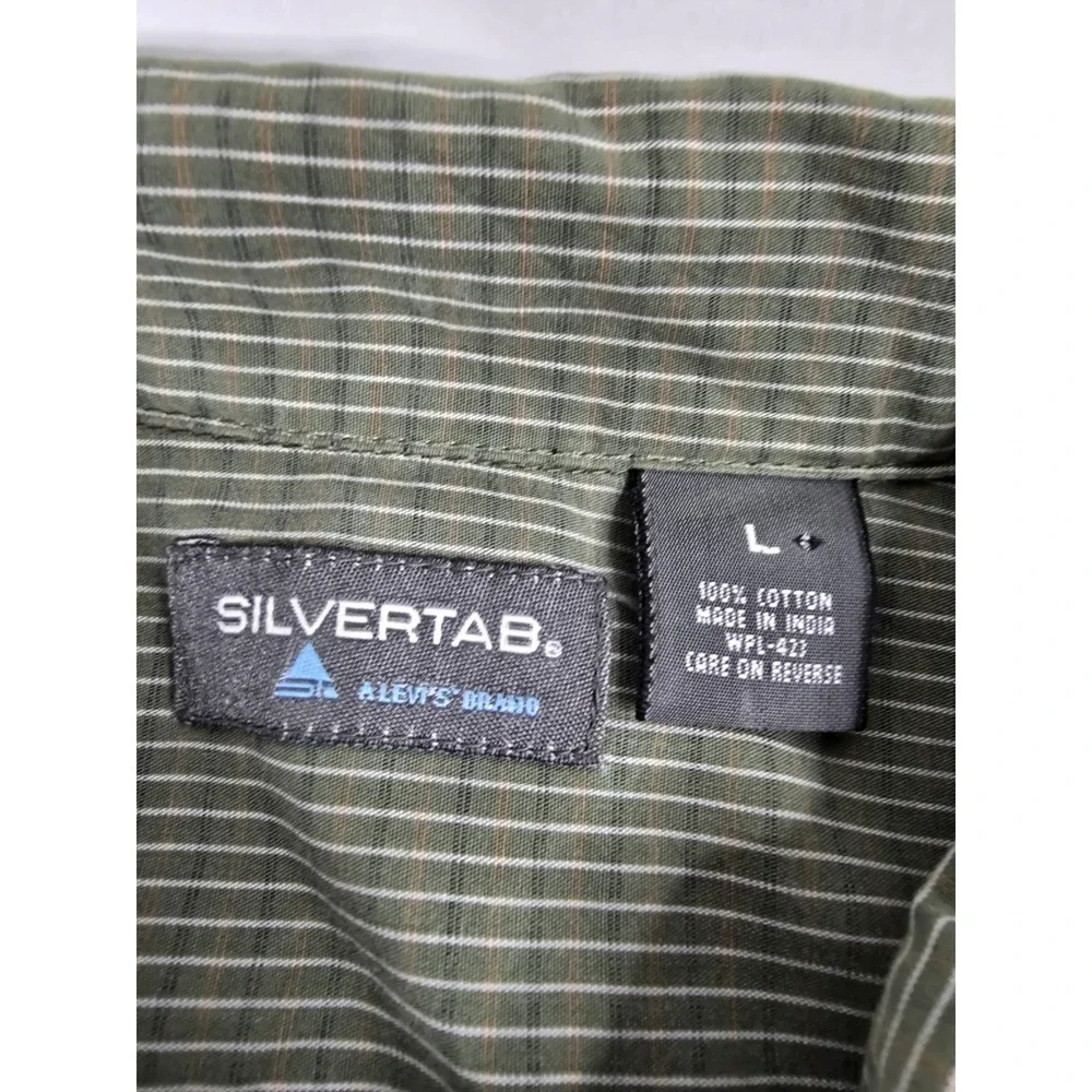 Vintage Levis Silver Tab Shirt Mens‎ L large Green Striped Short Sleeve Cotton